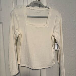 Old Navy Cream Fitted Blouse with Long Sleeves